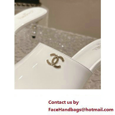 Chanel Heel 5.5cm Patent Lambskin  &  Imitation Pearls Mules G40057 White 2023